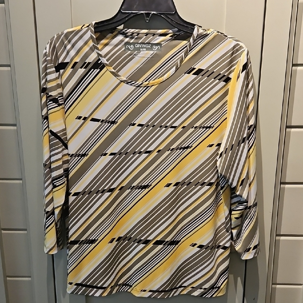Gray and Yellow Striped Women's Blouse